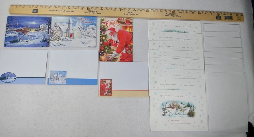 Vintage Christmas Card Lot - Santa, Winter Scenes, Snowman Cards with Envelopes
